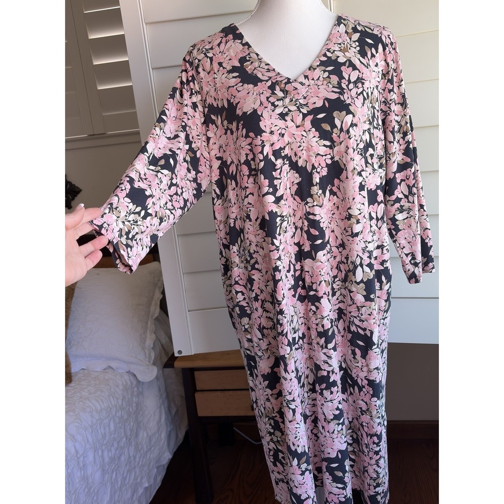 J. Jill Wearever Collection Dress L Shift Double V-Neck Pleat Floral Pockets - Picture 2 of 12